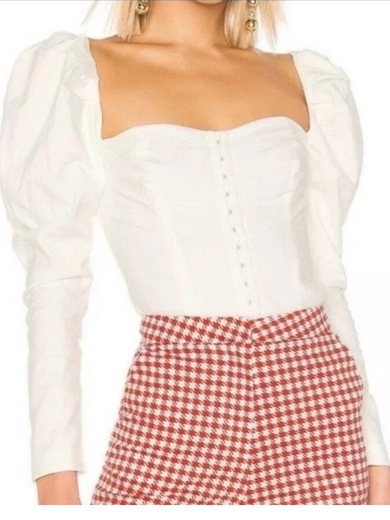 LPA Tops - LPA Ildalia Cream Corset Puff Sleeve Top Size: XL Linen Blend Cottagecore